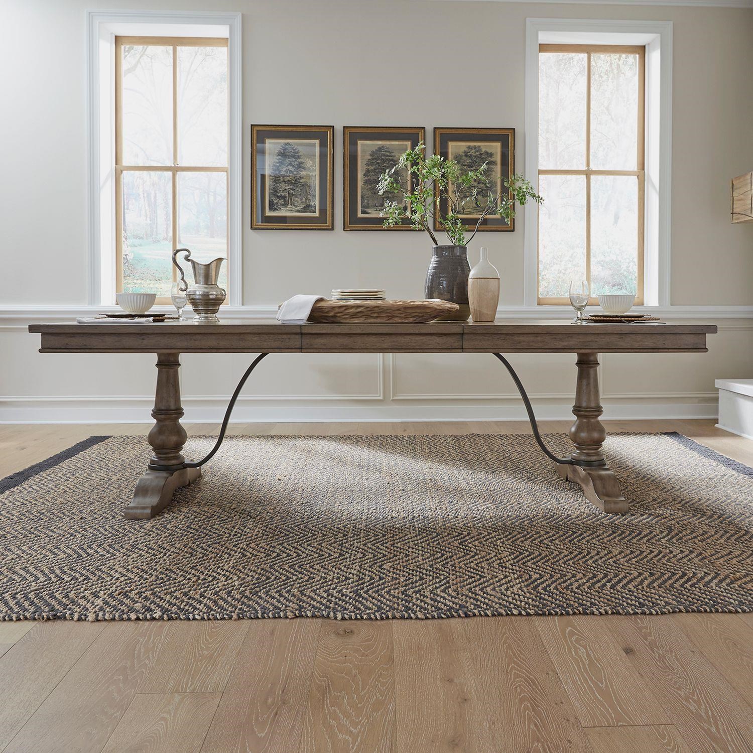 Farmhouse table sales with tufted chairs